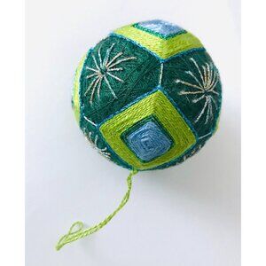 Temari Ball Mari Ball Green Blue Japanese Folk Art Geometric Geometry Stars